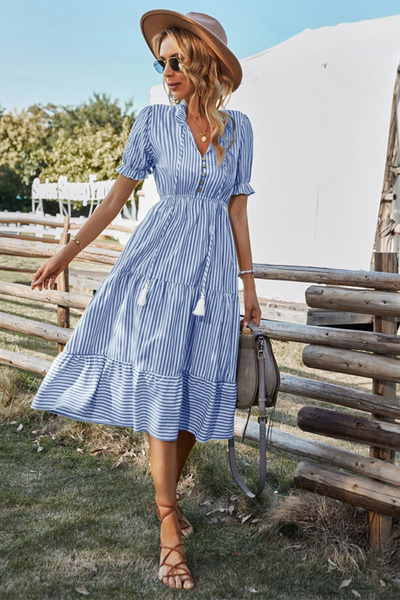 Lucia | Stilvolles Frizzante mit Midi-Kleid in Streifen mit Fransen