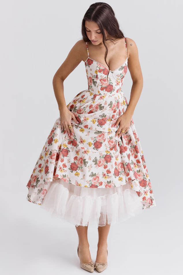 Luce - Satin-Tüll-Midikleid