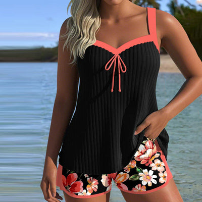 Tankini V-Ausschnitt bedruckt Sportboxershorts