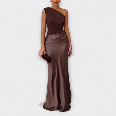 Leni - Elegantes Ein-Schulter Falten Maxi Kleid