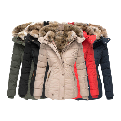 Eleganter gesteppter Wintermantel für Damen mit Fellkragen