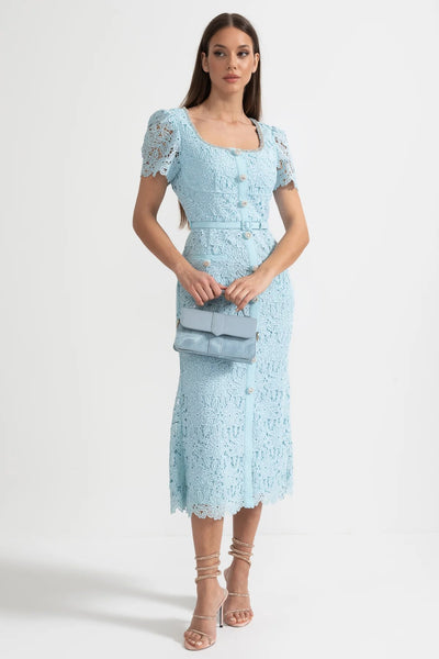 Zartes Azurblaues Spitzen-Midi-Kleid - Babyblau
