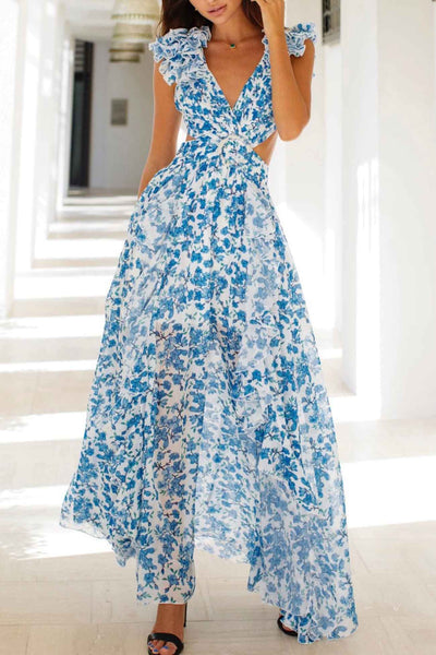 Isadora | Maxikleid mit Rüschensäumen und Ausschnitten