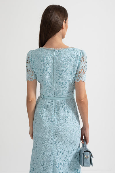 Zartes Azurblaues Spitzen-Midi-Kleid - Babyblau