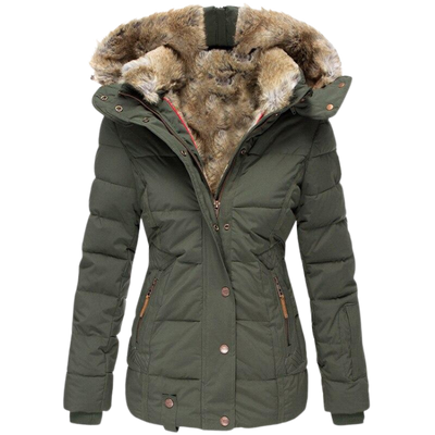 Eleganter gesteppter Wintermantel für Damen mit Fellkragen