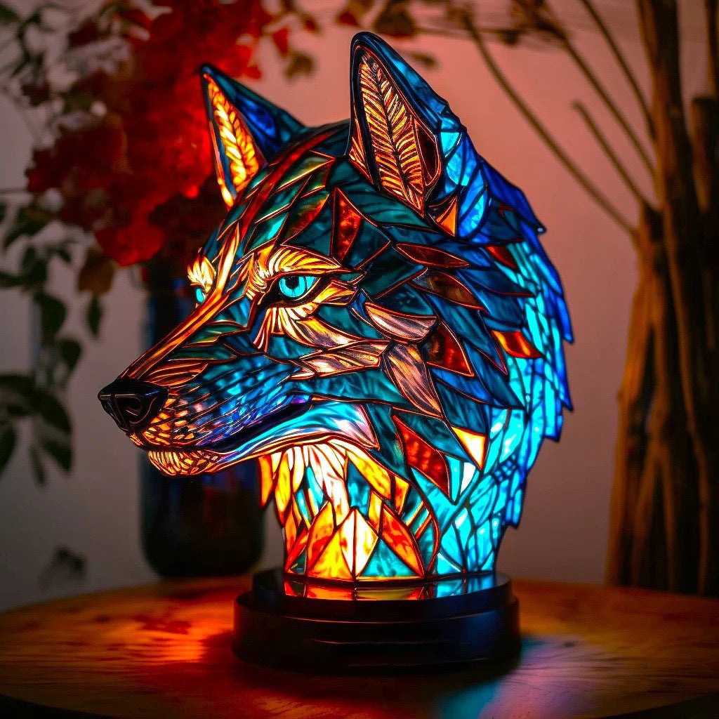 Blaze | Wolfslampe Magisk aus buntem Glas