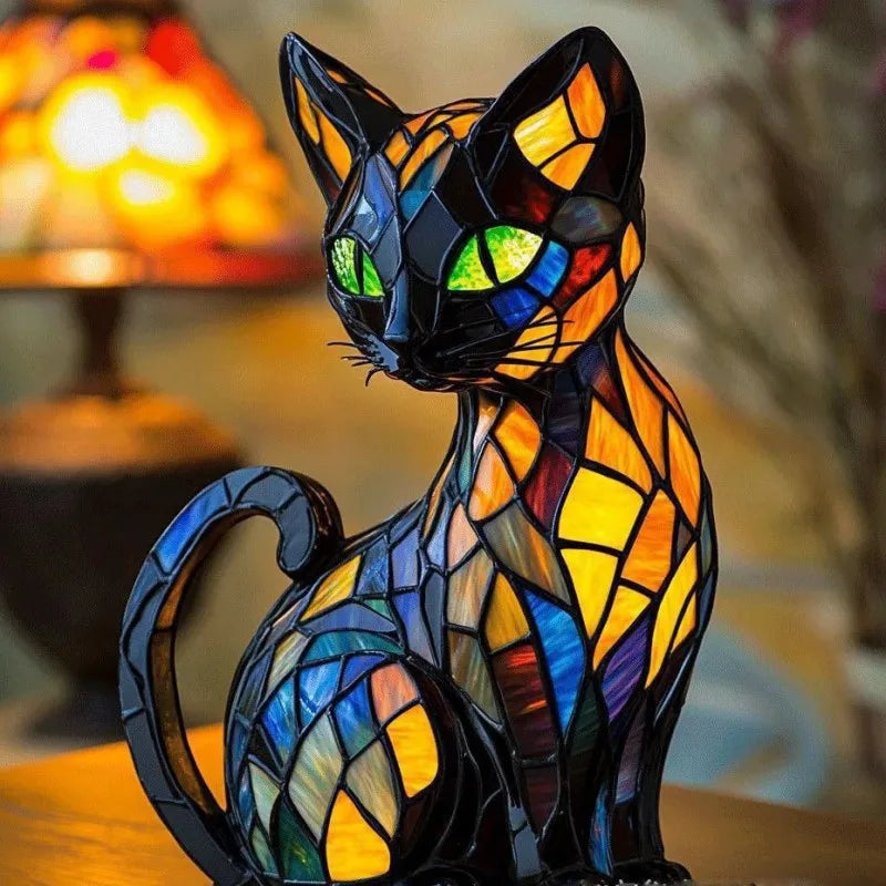 Minette | Magische Katzenlampe aus buntem Glas