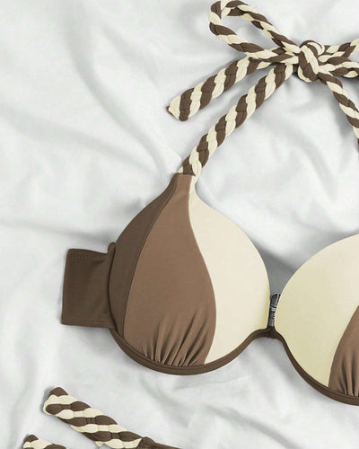 Colorblock-Neckholder-Bikini-Set