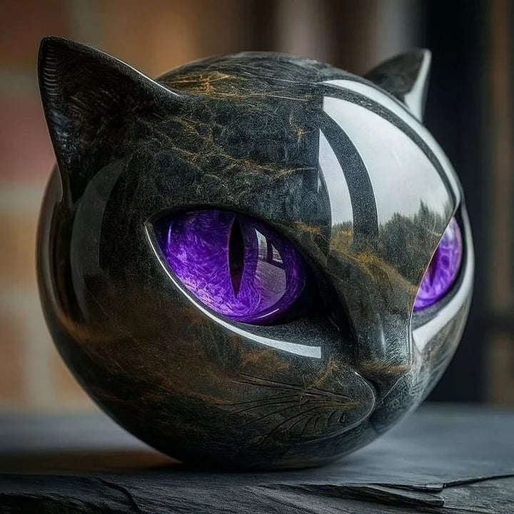 NyxCharm - Mystische schwarze Katzenkopfs Skulptur
