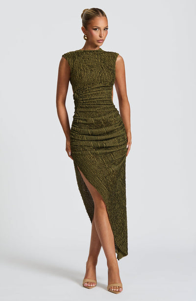 Soraya | Texturiertes asymmetrisches Midikleid