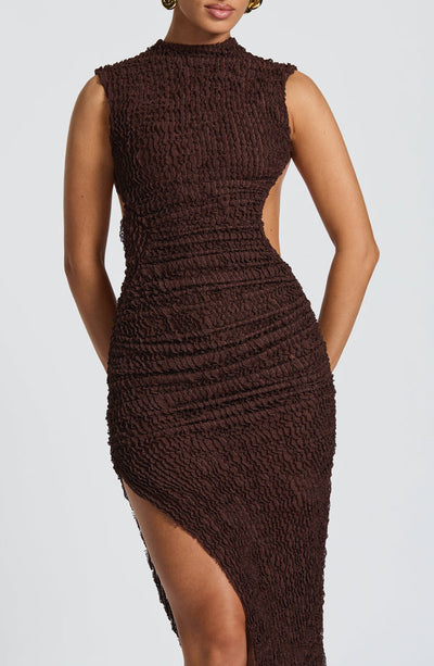 Soraya | Texturiertes asymmetrisches Midikleid