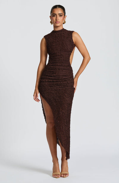 Soraya | Texturiertes asymmetrisches Midikleid