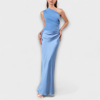 Leni - Elegantes Ein-Schulter Falten Maxi Kleid