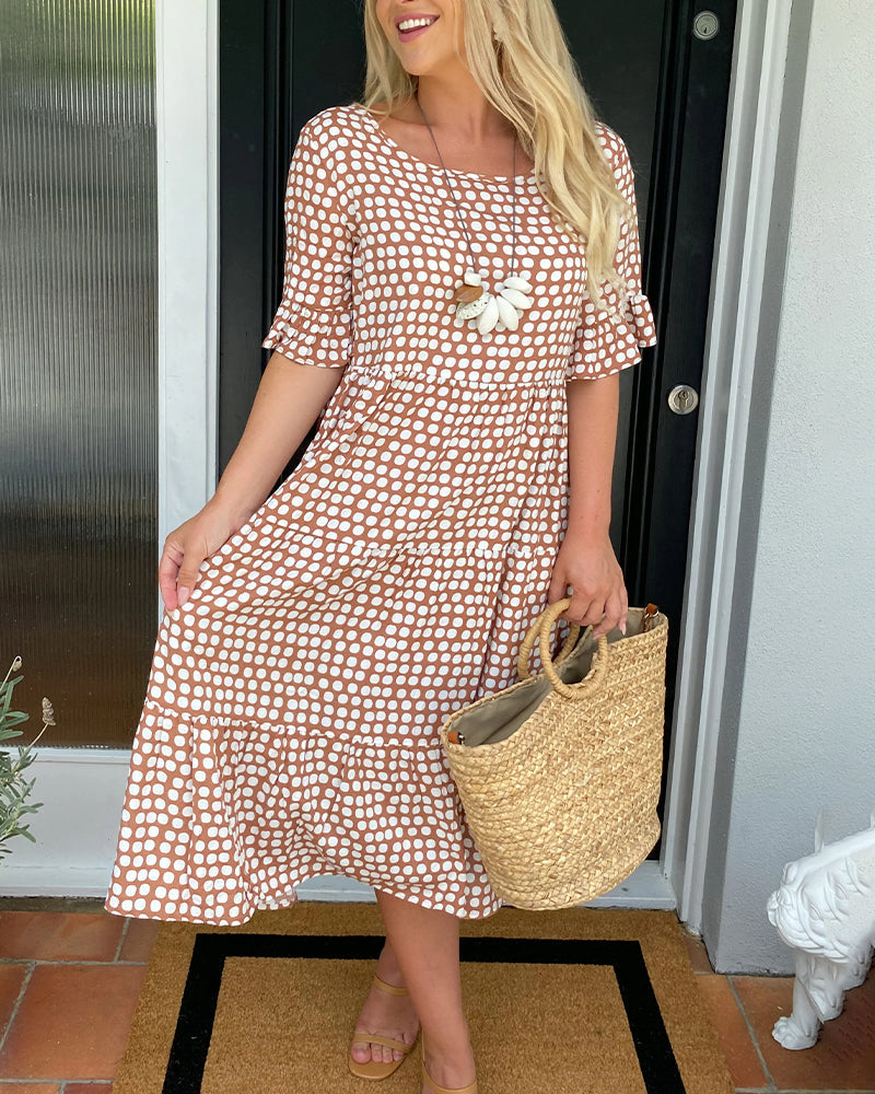 Rundhals-Punkte-Midi-Kleid
