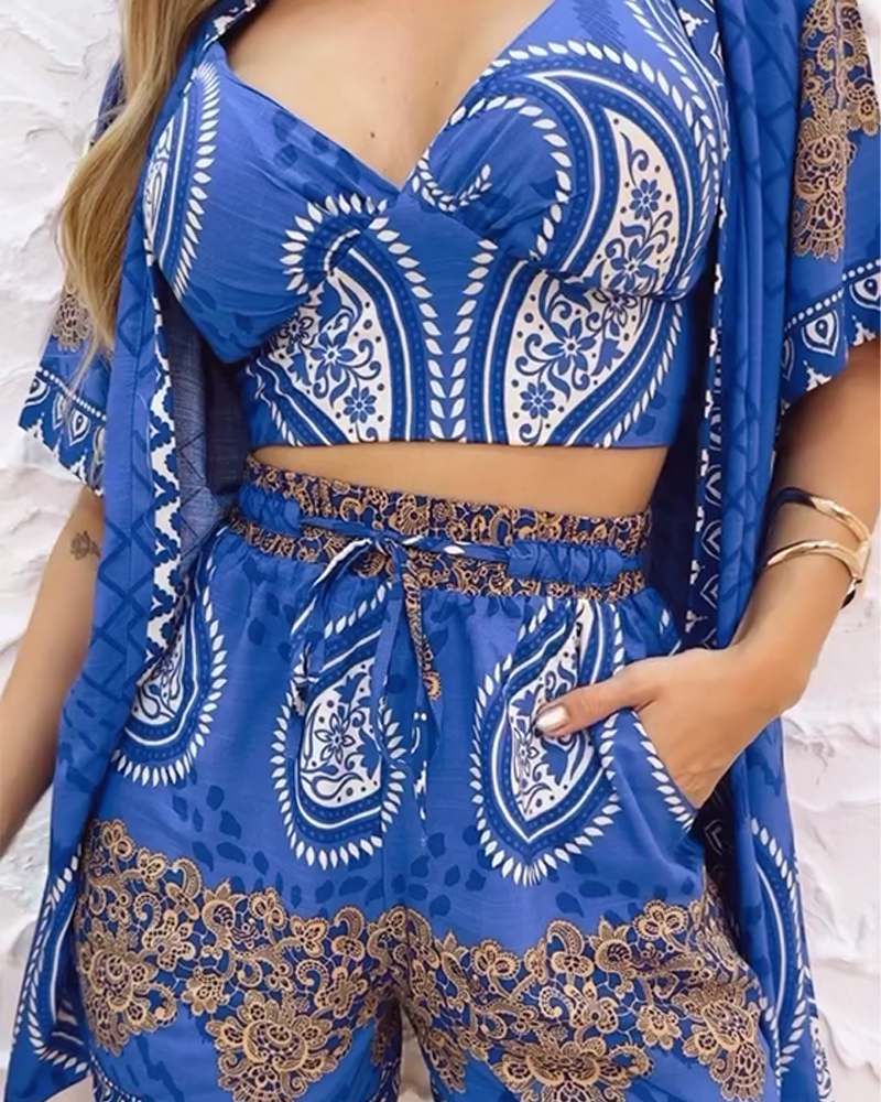Badeanzug eleganter Paisley-Print dreiteilig