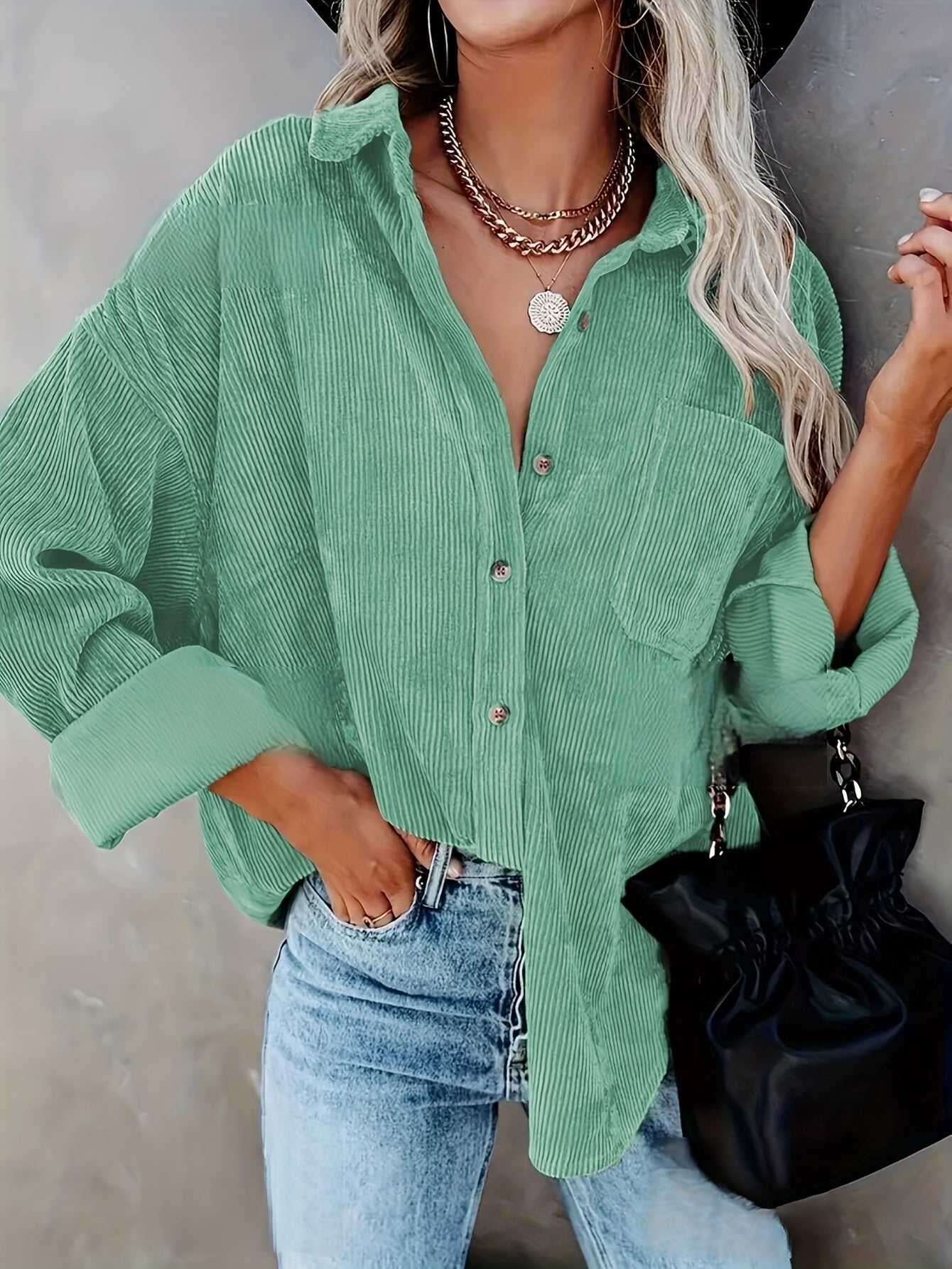 Fleur – Cord Overshirt mit Knopfleiste