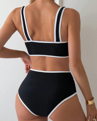 Badeanzug Zweiteilig Gestreift Farbblock Bikini
