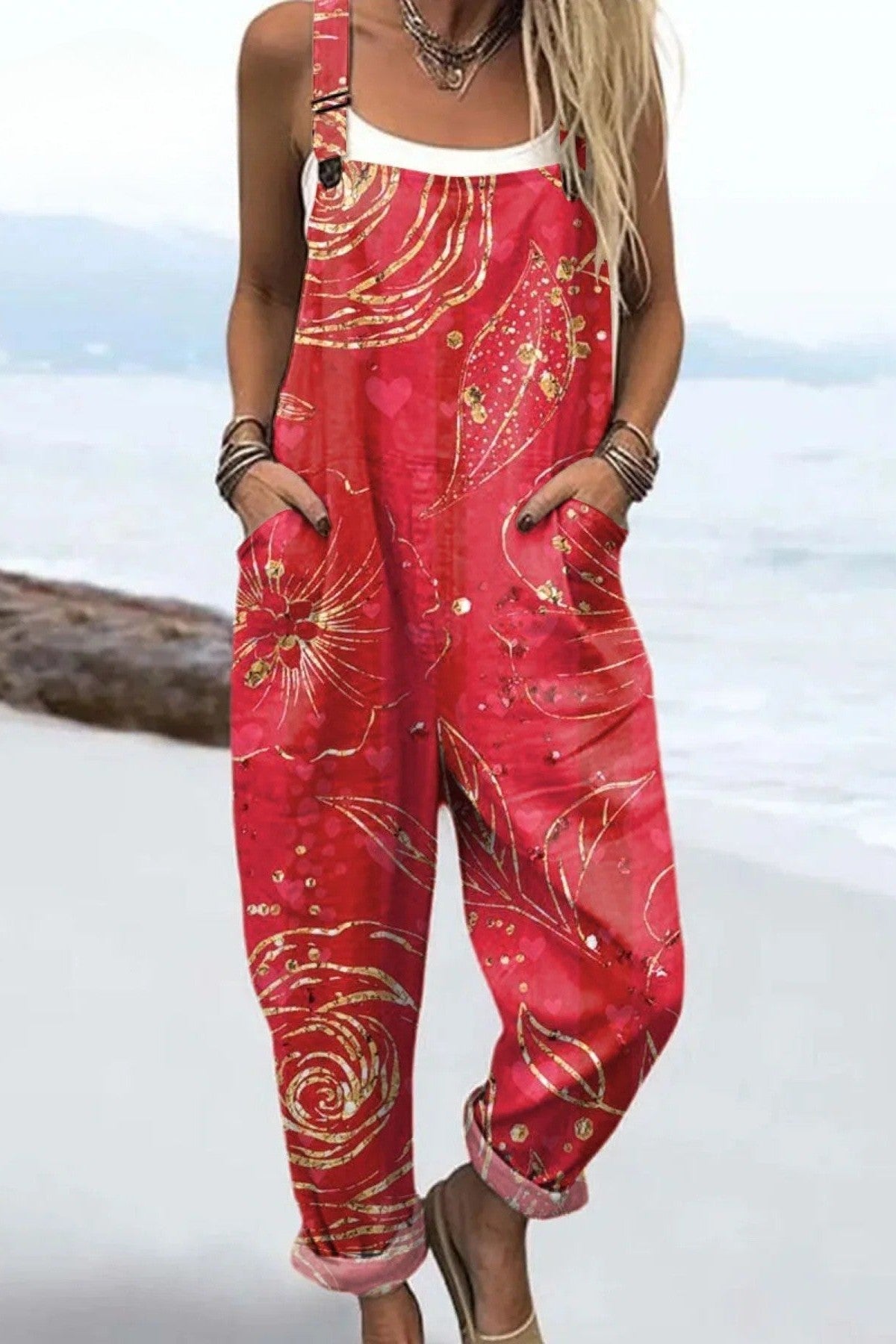 Karmesinrot Wirbel Jumpsuit