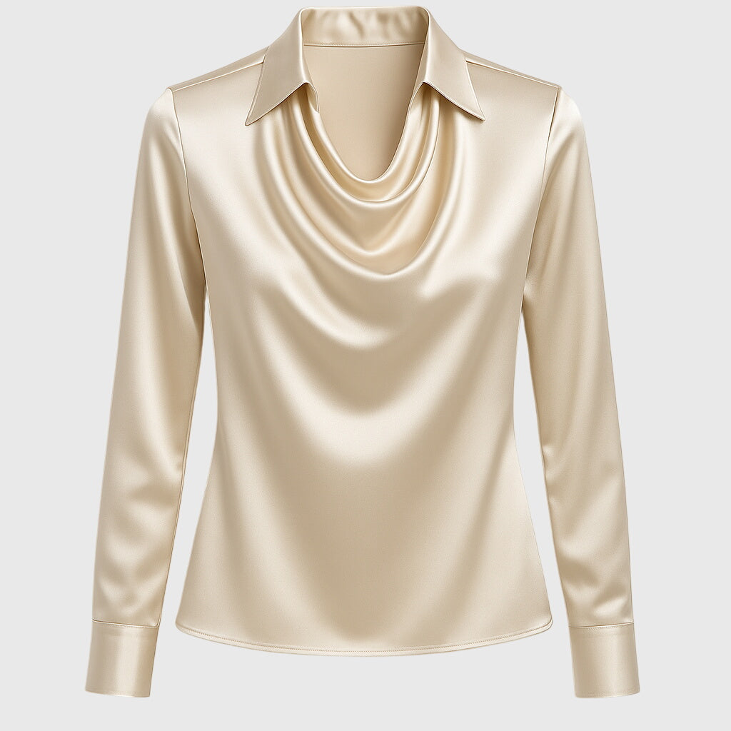 Sylvie | Bluse mit luxuriösem Glanz und Faltenkragen