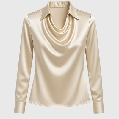 Sylvie | Bluse mit luxuriösem Glanz und Faltenkragen