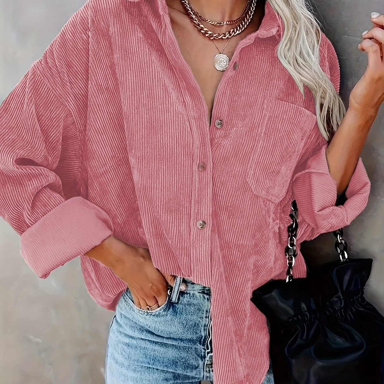 Fleur – Cord Overshirt mit Knopfleiste