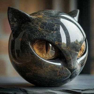 NyxCharm - Mystische schwarze Katzenkopfs Skulptur