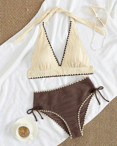 Bikini Zweiteiliges Set Mit Halterhals und Kontrastfarbe Design