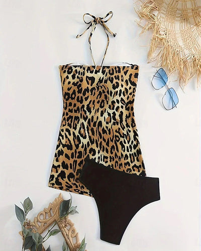 Tankini Neckholder A-Linie Leopardenmuster Dreieck