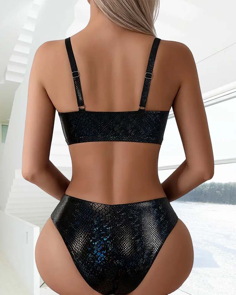 Bikini Schlangenprint Brustbinde Hohe Taille Dreieck