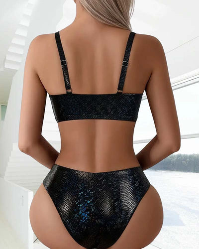 Bikini Schlangenprint Brustbinde Hohe Taille Dreieck