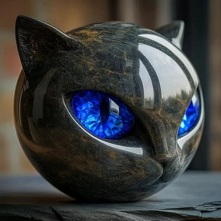 NyxCharm - Mystische schwarze Katzenkopfs Skulptur