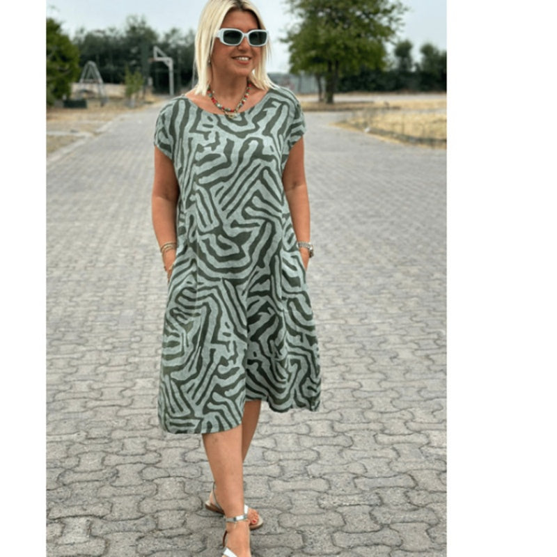 Vera | Kleid mit Sommerdruck und Rundhalsausschnitt