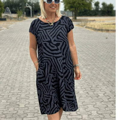 Vera | Kleid mit Sommerdruck und Rundhalsausschnitt