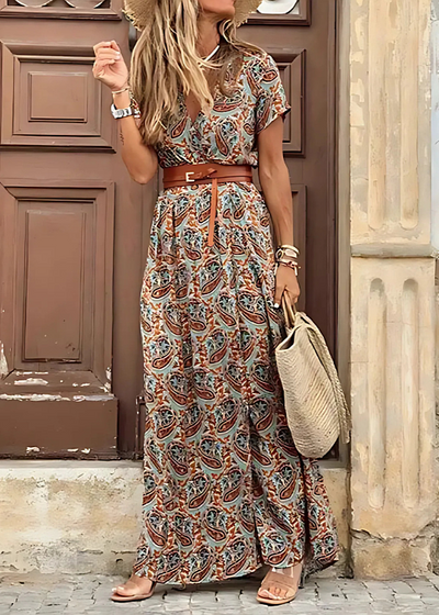 Lange Boho-Robe mit Plisseebund