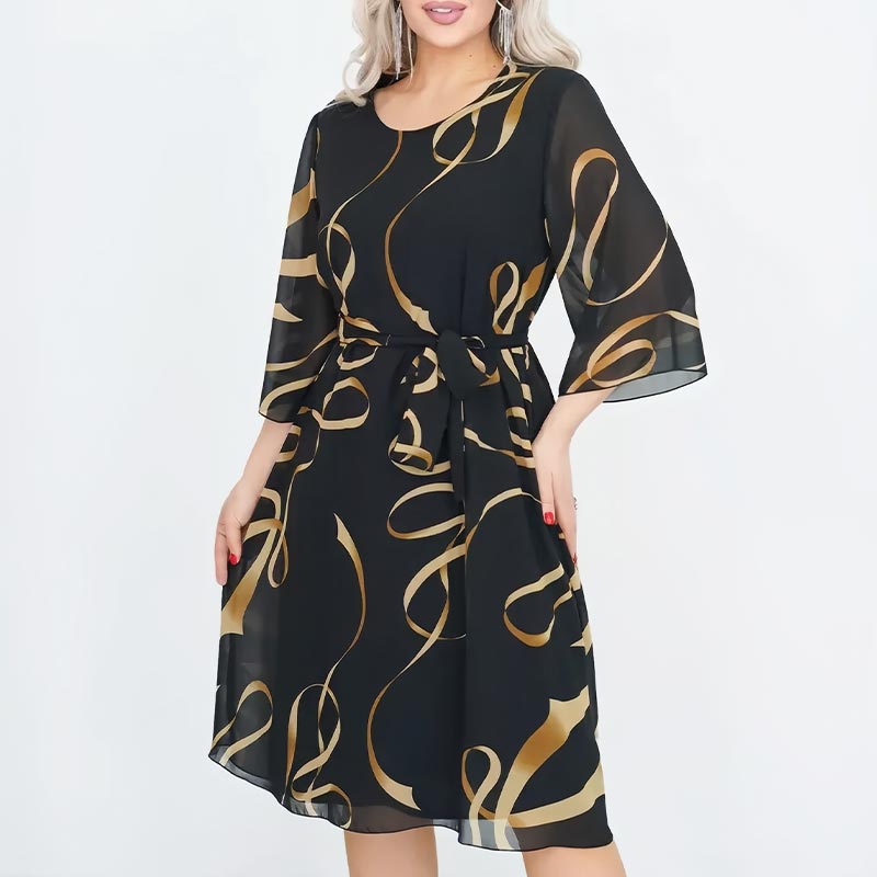 Elegantes, lockeres Midikleid mit gerüschten Ärmeln