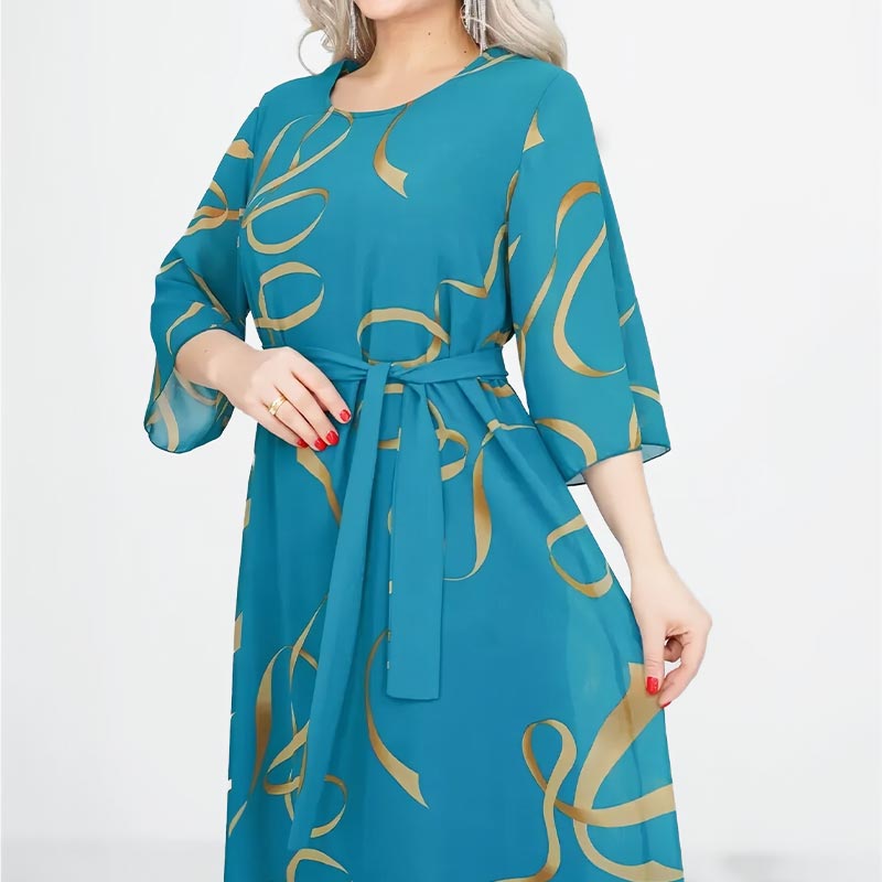 Elegantes, lockeres Midikleid mit gerüschten Ärmeln