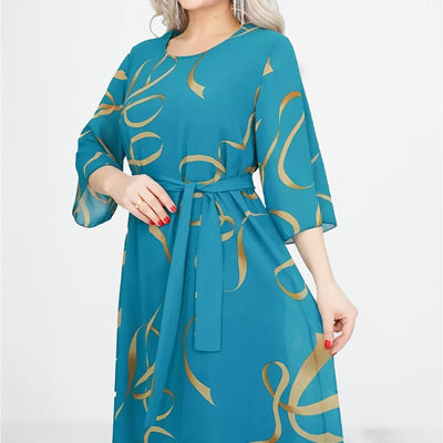Elegantes, lockeres Midikleid mit gerüschten Ärmeln