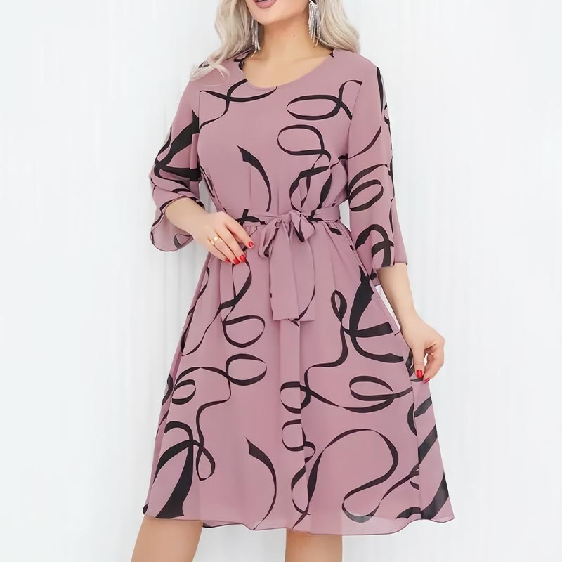 Elegantes, lockeres Midikleid mit gerüschten Ärmeln