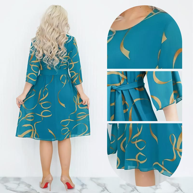 Elegantes, lockeres Midikleid mit gerüschten Ärmeln