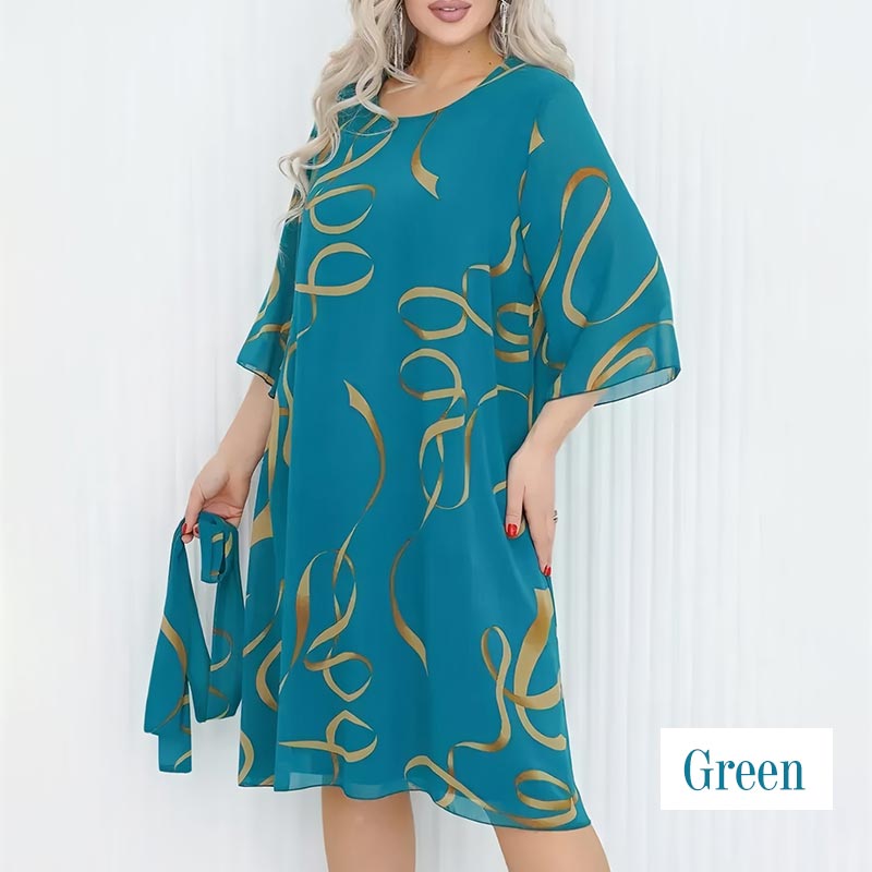 Elegantes, lockeres Midikleid mit gerüschten Ärmeln