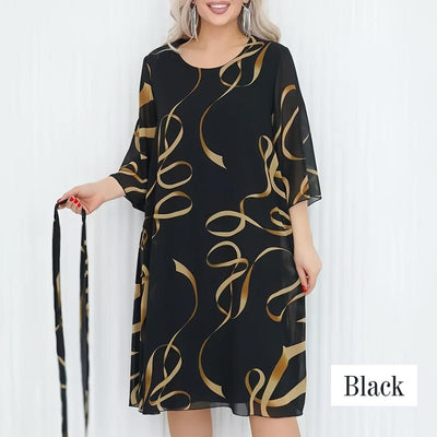 Elegantes, lockeres Midikleid mit gerüschten Ärmeln