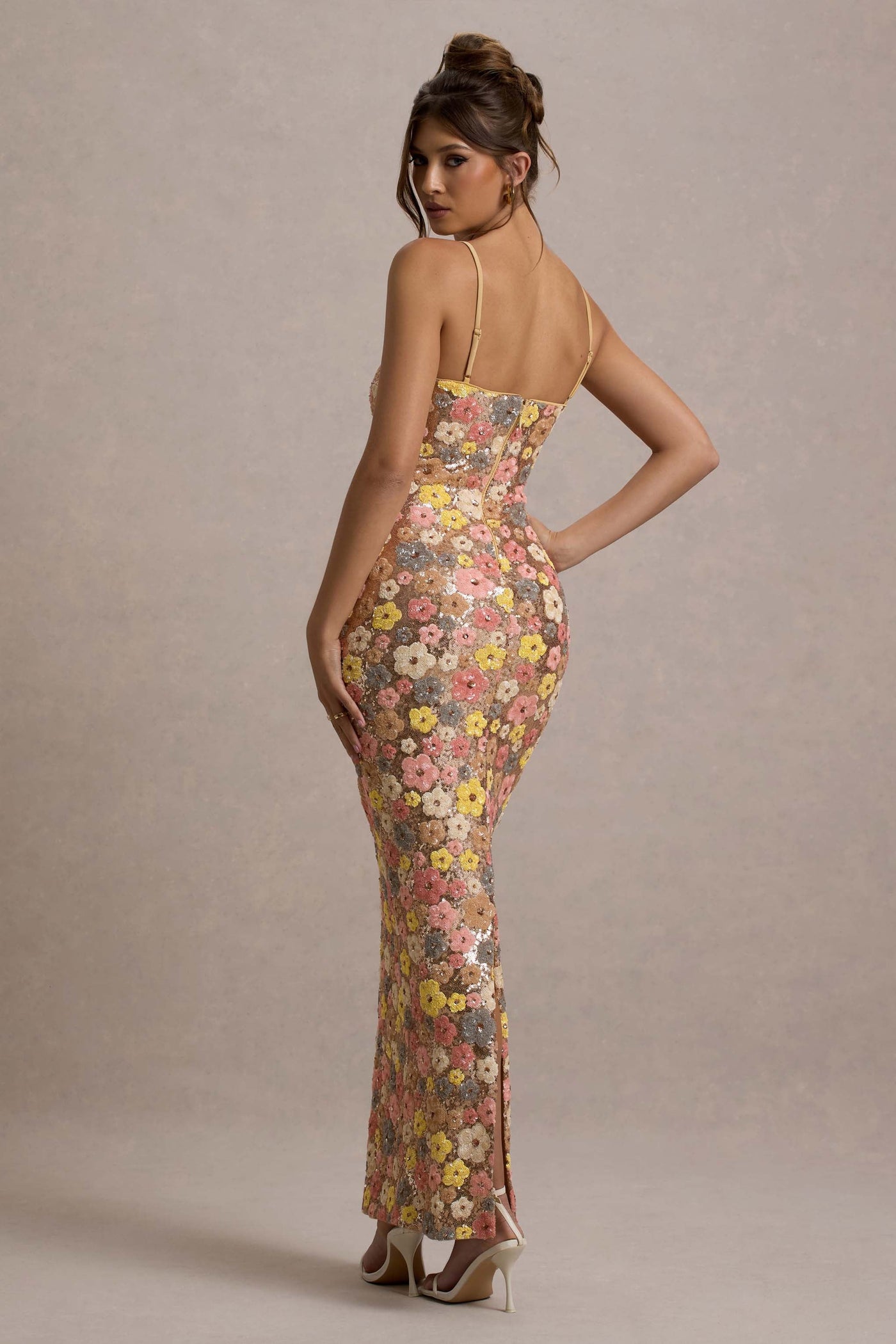 SELVIANA Geblümtes Maxikleid mit Pailletten
