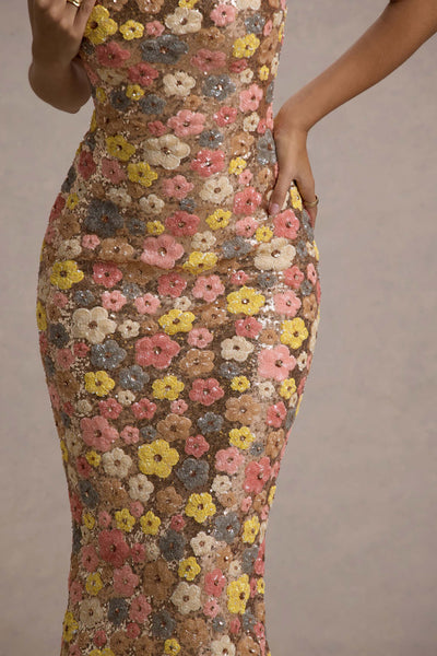 SELVIANA Geblümtes Maxikleid mit Pailletten