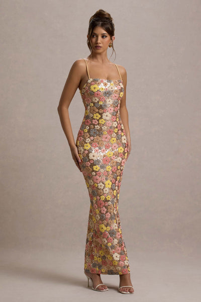 SELVIANA Geblümtes Maxikleid mit Pailletten