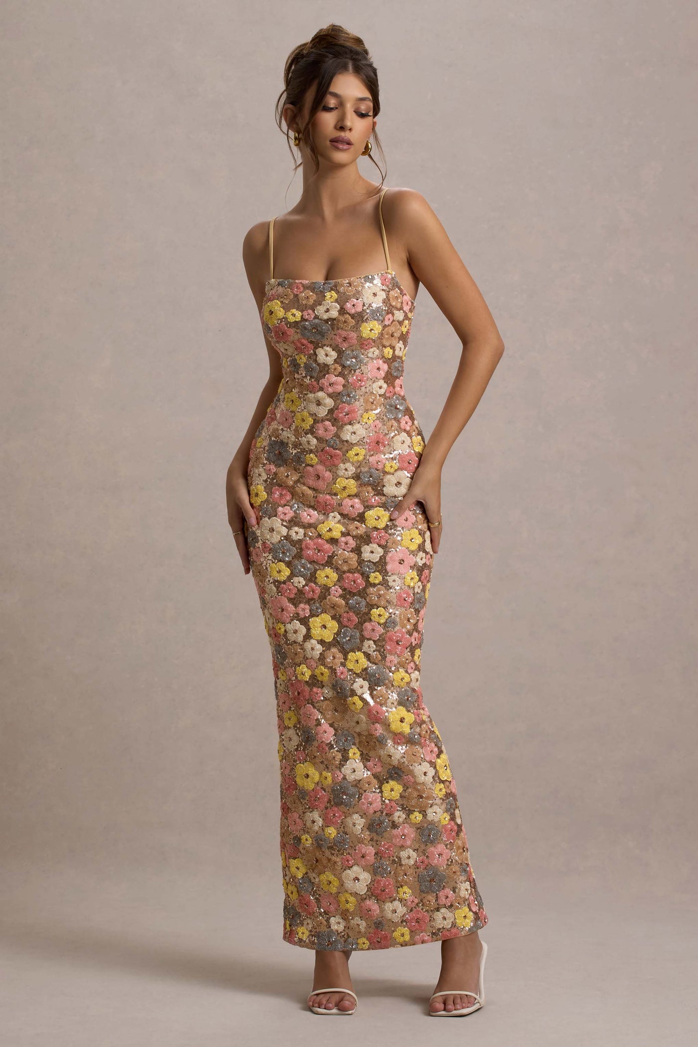 SELVIANA Geblümtes Maxikleid mit Pailletten