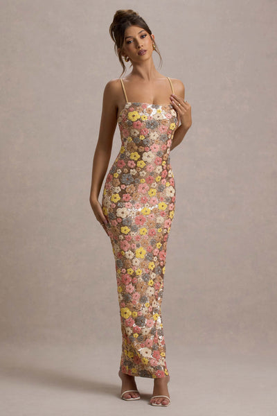 SELVIANA Geblümtes Maxikleid mit Pailletten